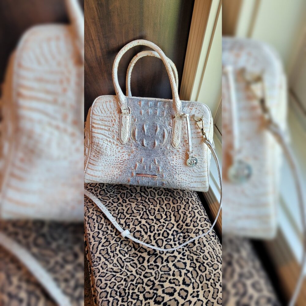 White Croc-Embossed Satchel Handbag